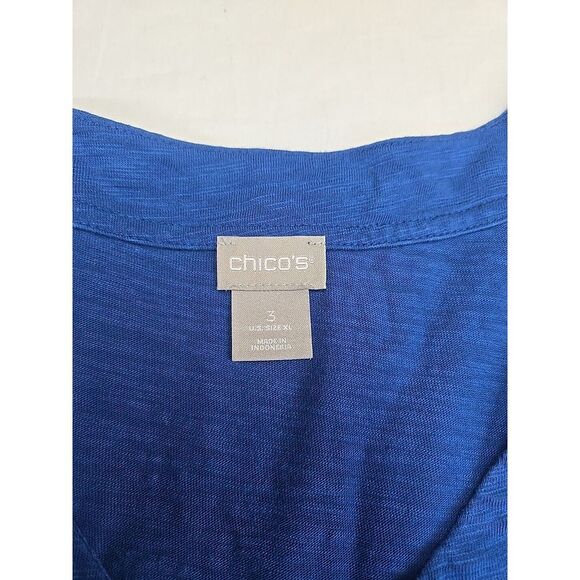 CHICO'S SHIRT Size 3 Women's XL/16 Solid Blue V-Neck Cotton Modal 3/4 Sleeve - Picture 3 of 8